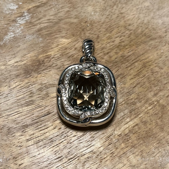 David Yurman Sterling Silver Diamond Prasiolite Labyrinth Enhancer Pendant - Picture 2 of 16